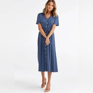 Vetta Button-up Midi Dress, Color "Washed Navy", Sixe XL